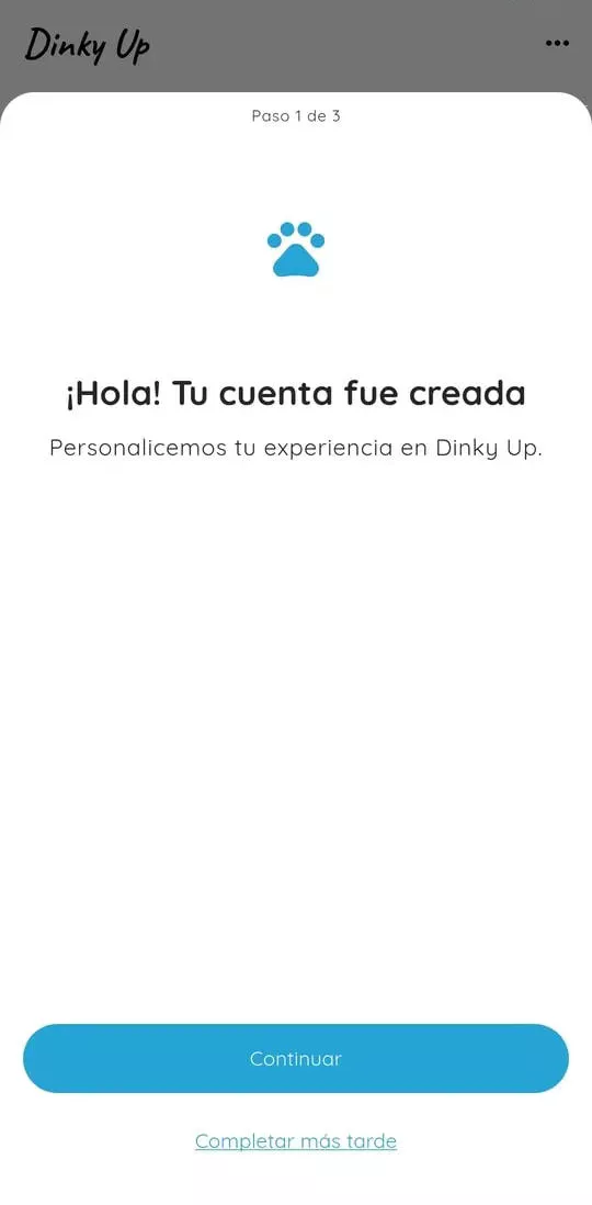 Welcome screen shown after creating an account.